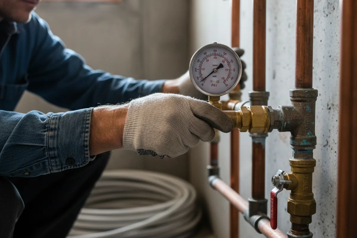 Pressure testing a repaired line during Water Line Repair in New Brighton